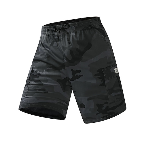 Herren Cargo-Shorts Shorts mit Camouflage-Muster Shorts Sommershorts Kordelzug Elastischer Bund Mehrere Taschen Tarnung Komfort tragbar Knielang Outdoor Sport Täglich Mode Lässig Schwarz Khaki Image