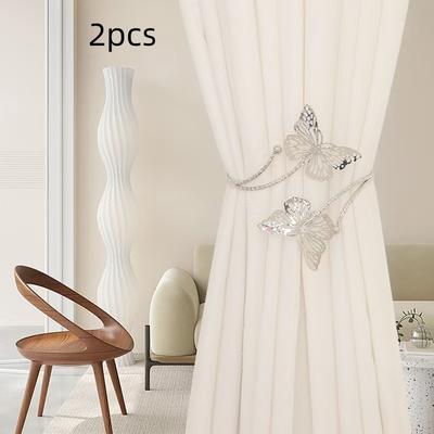 TEMU 2pcs Elegant Curtain Tiebacks - No-drill, Luxury Decorative Holdbacks In Golden And Silvery, Metal Rope Accessories For Sophisticated Home Decor, Curtains For Living Room Image