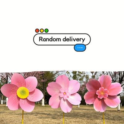 TEMU 1pc Windmill - Vibrant Plastic Garden Decoration With Yellow Center, Ideal For Cherry Festivals & Outdoor Photography, Garden Decoration | Vibrant Garden Art | Durable Plastic Image