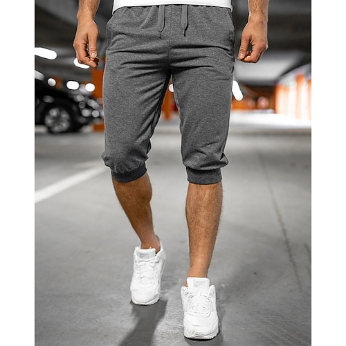 Herren Sportliche Shorts Caprihose Sweat-Shorts Sommershorts Tasche Kordelzug Elastischer Bund Einfach Komfort Atmungsaktiv Wadenlang Outdoor Sport Klassisch Lässig Schwarz Hellgrau Image