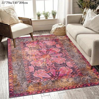 TEMU 1pc Bohemian Pattern Rug, Area Rug, For Bedroom, Porch, Indoor, Machine Washable, Polyester Fiber Image