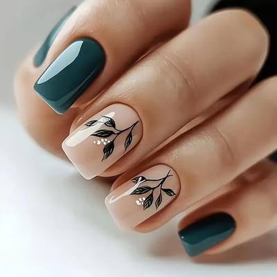 TEMU Upgrade Your Style 24pcs Of Nail Wear Short Pastoral Spring Plant Exquisite Design False Nails Extension Removable Nails With Jelly Glue 1 Nail File Image