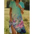 Damen Midikleid Wickelkleid A Linie Kleid Urlaub Lässig Boho Ausgehen Standard Passform Blumen Grafik Kurzarm V Ausschnitt Weiß Grün Khaki Sommer