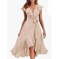 Damen Midikleid Wickelkleid A Linie Kleid Sommerkleid Lässig Täglich Normale Passform Einfach Kurzarm V Ausschnitt Schwarz Königliches Blau Armeegrün Aprikose Sommer