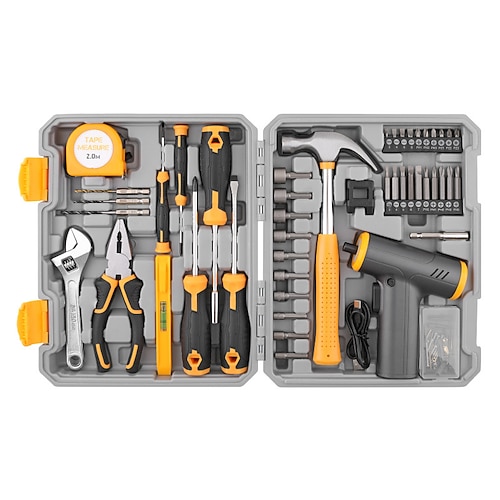 Bohrmaschinen-Werkzeugsatz, Akku-Bohrmaschinen-Werkzeugkasten, elektrischer Bohrschrauber für die Handreparatur zu Hause, Elektrowerkzeug-Sets, Bohrmaschinenkoffer