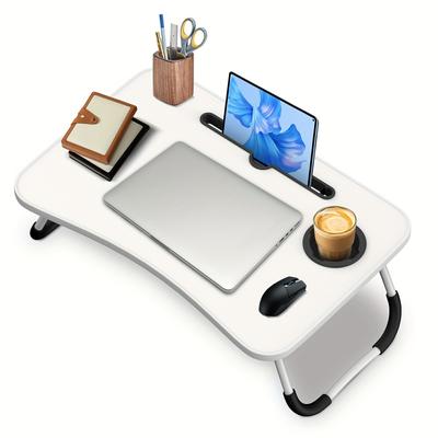 TEMU Soontrans Foldable Laptop Table - Bed Table With Cup Holder & Tablet Stand, Lap Desk For Sofa Or Bed, 60x40x28cm, Portable & Stable, Ideal For Working, Reading & Having Breakfast, 5 Colors Image