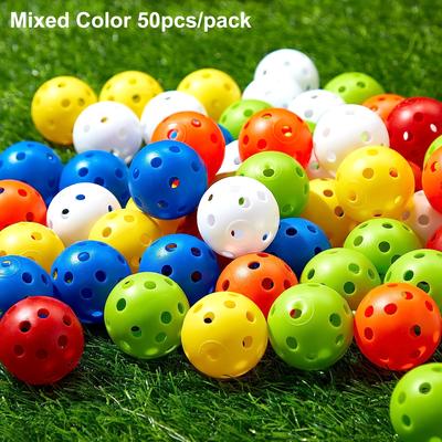 TEMU 50pcs/pack 42mm Golf Practice Balls 26 Holes Indoor Plastic Golf Balls Pe Material Jq58962 Image