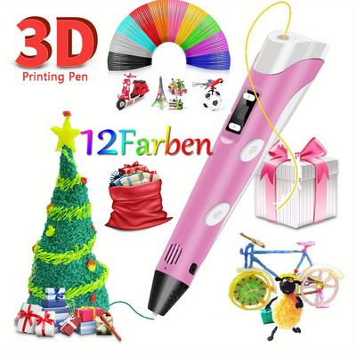 TEMU Diy 3d Pens Set 3d Printing Pen 3d Printing Pen With 12 Colors Pla Filament Used As A Birthday Gift Or Holiday Gift. Image