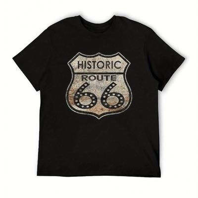 TEMU Men's Vintage Graphic T-shirt - 100% Cotton 180gsm Slim Neck, Retro California Highway Sign Design, Black Casual Tee For & Holiday Gifts, Summer Tshirt | Slim Fit Tshirt | Breathable Fabric Image