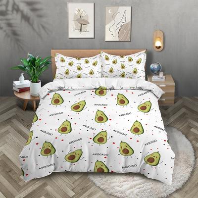 TEMU 3pcs Cartoon Avocado Pattern Printed Fashionable Bedding Set, 1*duvet 2*pillowcase, King, Couple Or Single Size Bed, Suitable For Teenagers And Adults Bedroom For All , Birthday Gift Image