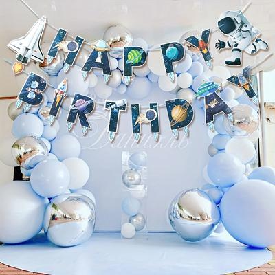 TEMU Space-themed Happy Birthday Banner With Astronaut, Rocket & Planets - Colorful Paper Party Decoration For ' Birthday Parties, Room Decor, Space Party Decorations Image