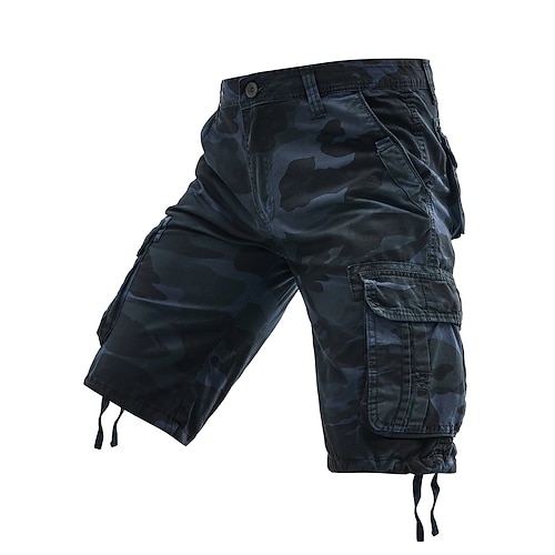 Herren Cargo-Shorts Shorts mit Camouflage-Muster Shorts Sommershorts Mehrere Taschen Klappentasche Tarnung Komfort tragbar Knielang Outdoor Sport Täglich Mode Lässig Marinenblau Khaki Image