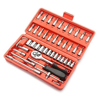 46-teiliger 1/4 Zoll Steckschlüsselsatz mit Ratschenschlüssel, mit metrischem Bit-Steckschlüsselsatz und Verlängerungsstange für Autoreparatur und Haushalt, mit Aufbewahrungskoffer Image