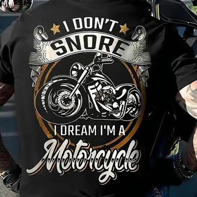 TEMU [ 1pc Graphic Motorcycle T-shirt] 1pc Men's Plus Size Motorcycle Graphic T-shirt - 100% Cotton, Crew Neck, Casual Sports Tee, Medium Stretch Knit Fabric, Adult Summer Top Image