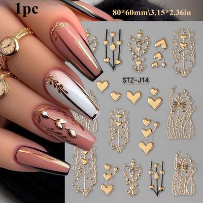 TEMU 1pc Heart 5d Embossed Nail Art Stickers - Self-adhesive, Scent-free Decals For Diy , Summer, Elegant With Hearts And Leaves, Ideal For Special Occasions, Nail Stickers Image