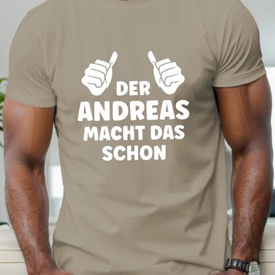 "TEMU Men' "der Macht Das Schon" Graphic T-shirt - Casual Crew Neck, Short Sleeve Summer Top With , Regular Fit, Casual Wear| Text Top|stretchable Fabric" Image