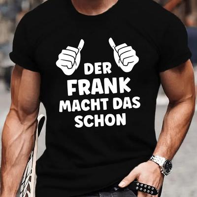 TEMU Der Frank Macht Das Schon Men's Graphic Short Sleeve T-shirt- Navy Blue Casual Summer Tee With Design, Lightweight Fabric, Regular Fit, Machine Washable Image