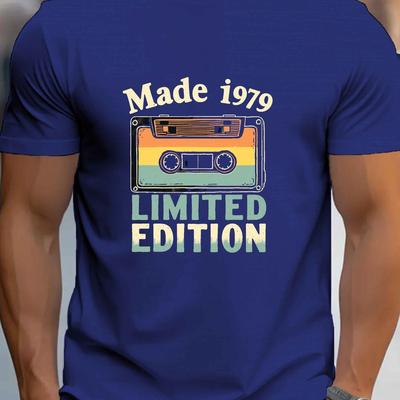"TEMU Retro 1979 Cassette Print Men's T-shirt – "made In 1979" Graphic Tee, Casual Short Sleeve Summer Shirt, Vintage , Soft Polyester Fabric, Round Neck, Machine Washable" Image