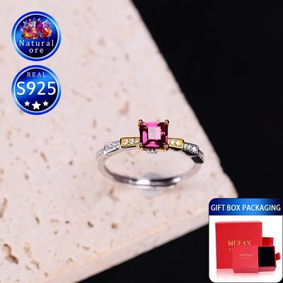 TEMU A Gemstone Ring Made Of S925 Silver With A Red Garnet, Adjustable And Perfect As A Gift For Her. Image