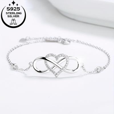 TEMU Elegant 925 Sterling Silver Infinity Heart Bracelet - Luxurious Cubic Zirconia Accents, & Gifts, Daily Accessory|elegant Bracelet|durable Bracelet, Infinity Symbol Bracelet Image