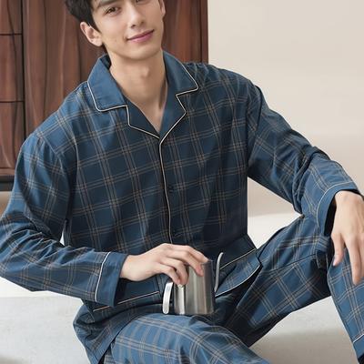 TEMU A Set Of 2 Men' Collar Loose Long-sleeve Pajama Pants, Comfortable And Skin-friendly, Casual . Image