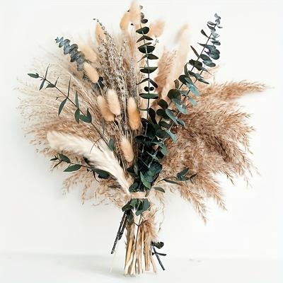 TEMU 97pcs Of Boho Pampas Grass Decor Decorative Swags, Dried Pampas, Bunny Tails Dried Flowers, Weddings, Boho Party Decorations, And Table Decor, Home Decor, Rustic Farmhouse Party Image