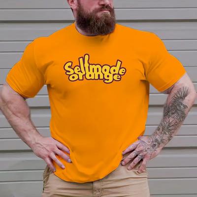 "TEMU Plus Size Men's " Orange" Print T-shirt Casual Fashion Short Sleeve Tees For Summer, Men's Clothing Outdoor" Image