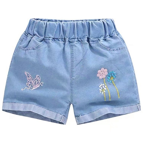 Kinder Mädchen Kurze Hose Blumen Streetwear Tasche Outdoor Ab 4 Jahren Sommer Königsblau Blau Himmelblau Image