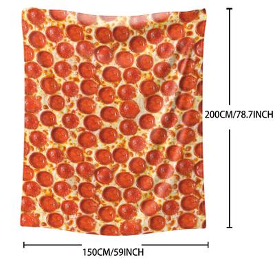 TEMU Glam Style Ham Pizza Print Throw Blanket - 1pc, Fantasy Theme, All-season Knitted Polyester, Digital Print, Soft Warm Cozy For Napping, Camping, Travel, Office, Home Decor - Mixed Color Image
