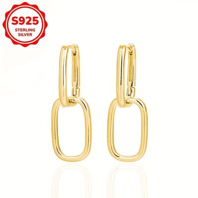 TEMU S925 Sterling Silver Geometric Hoop Earrings - Minimalist Design, 2.8g, & Gifting, Everyday Earrings|minimalist Earrings| Image