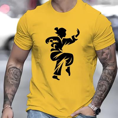 TEMU Men's Summer Fashion T-shirt - Casual Round Neck, Short Sleeve With Trendy Print, Breathable Polyester Image