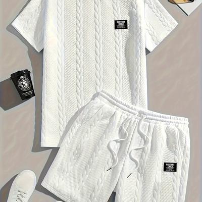 TEMU Men's Casual 2pcs Sweatsuit Set - Stylish Short Sleeve & Shorts With Patterns, Lightweight & Washable, Casual Attire, Parties, And Vacations, Casual Attire|stylish Shorts Image