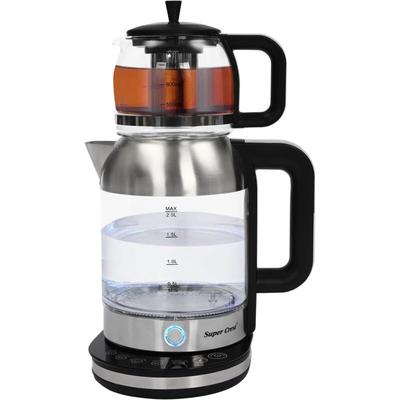 2 in 1 Glas Teekocher Wasserkocher mit Edelstahl-Teefilte Wasserkocher für Kaffee und Tee, Turkisch