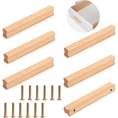 6 Stück Holzmöbelgriff, Holzgriff mit Schrauben für Schrank, Lochabstand 64 mm, Image