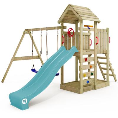 Wickey Spielturm Klettergerüst MultiFlyer Holzdach mit Schaukel & Rutsche, Kletterturm mit Image