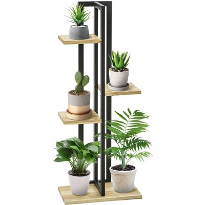 Outsunny - 4-Etagen Pflanzenständer, 110 cm hoch Blumenständer für Innen Außen, Pflanzenregal aus Image