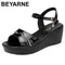 BEYARNE Platform Shoes Summer Thick Bottom Wedges Sandals Casual Patent Leather Sandals Woman 6cm