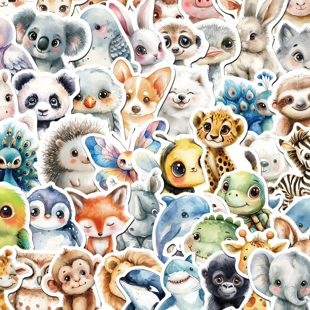10/30/50pcs Cute Childrens Book Paintings Animals Stickers Aesthetic DIY Luggage Skateboard Cute Watercolo Graffiti Sticker Toys