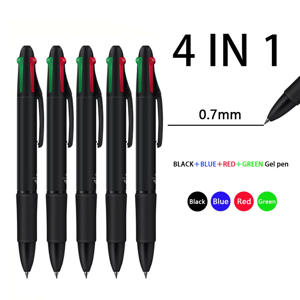 4-in-1-Kugelschreiber, 0,7 mm, Farbe, Kugelschreiber, Blau, Schwarz, Rot, Grün, Schreibstift, Schule, Büro, Schreibwaren Image