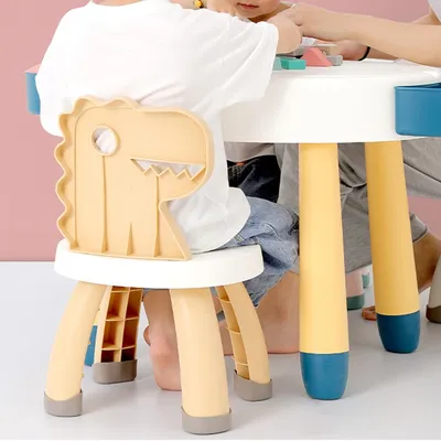 Kinder-Lernstuhl, gelber Dinosaurier, Kinder-Studienstühle, Rückenlehne für Kleinkinder, tragbarer Image