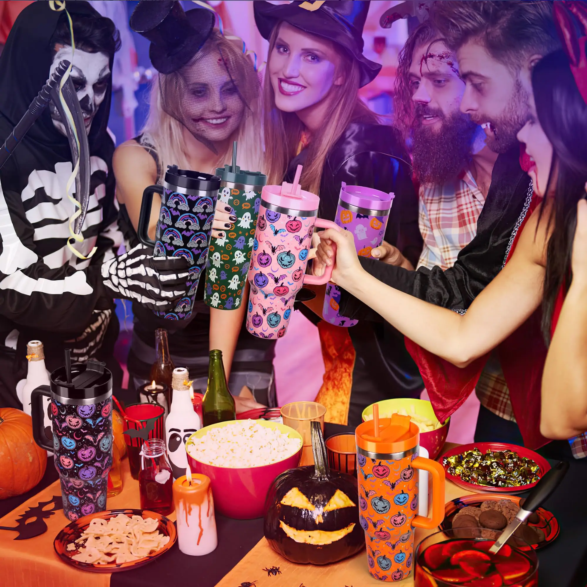 Halloween Geschenk neue 40oz Griff Tasse Doppels chicht Thermoskanne 304 Griff Auto Wasser Tasse mit Strohhalm Image