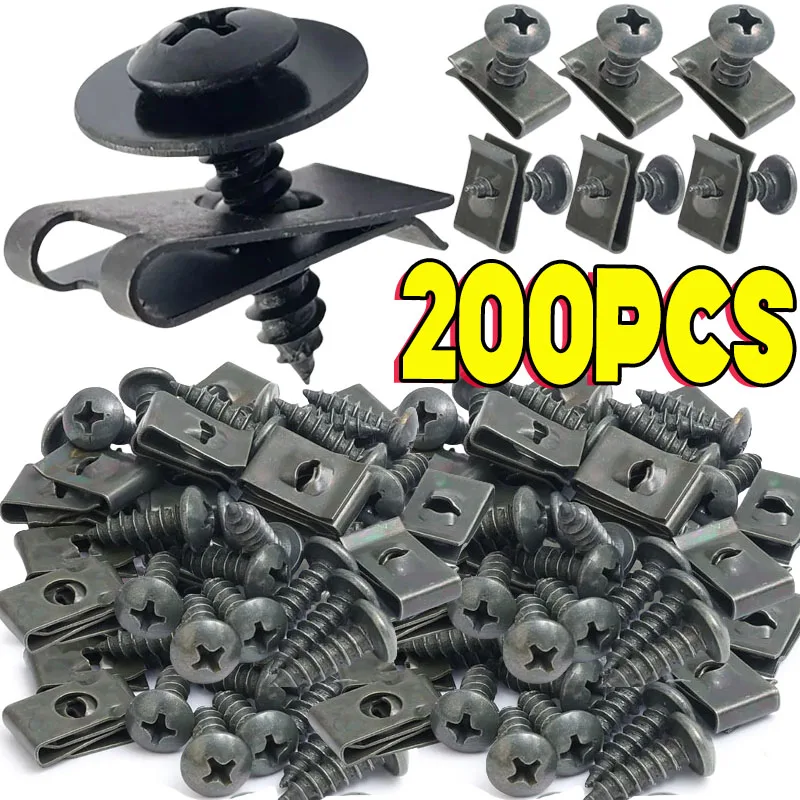 10/200 stücke Auto Metall Schraube Clips Set U-Typ Verschluss Clip mit Schraube Anti-rost Kotflügel stoßstange Schutz Schnalle Eisen Blech Schraube