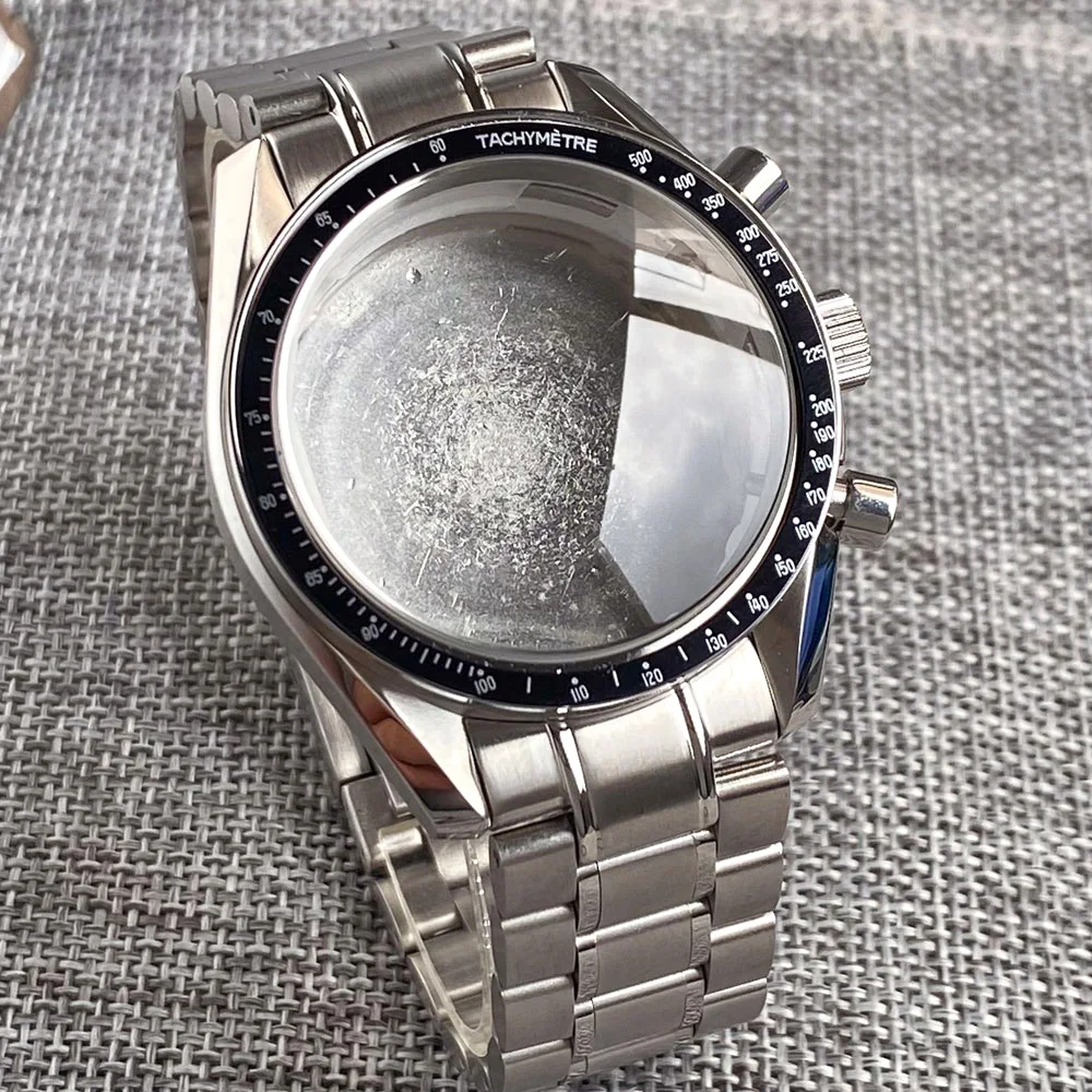 für Speedmaster 40mm VK63 Silber Uhrengehäuse Blau Grün Schwarz Silber Einsatz für VK63 Quarz Chronograph Uhrwerk Stahlarmband Image