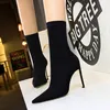 High Heel Stiefel Frauen Mid-Kalb Stiefel Winter Schuhe Stretch Stoff Socke Stiefel Sexy Frauen