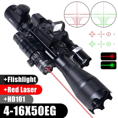 4-16X50EG Optics Rifle Scopes Adjustable Optic Combo Scope W/Red Dot Laser Flashlight Tactical Accessory Sniper Rifle Sight