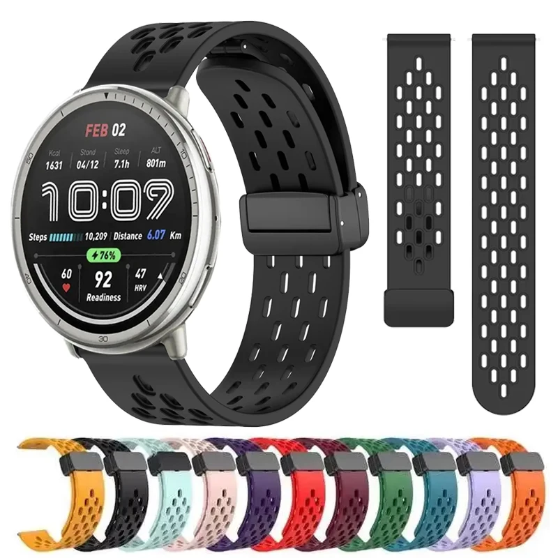 22mm 20mm Magnetische Schnalle Strap Für Amazfit Active 2 Silikon Atmungsaktive Band Für Amazfit GTR 2 3 4/Bip5/Cheetah Pro Zubehör Image