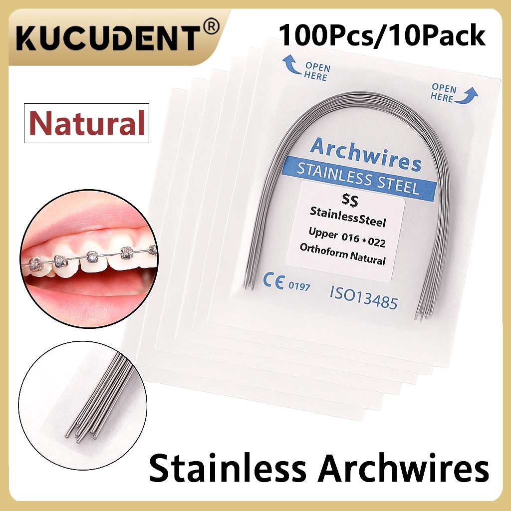 100 Stück/10 Stück zahnärztliche kieferorthopädische Edelstahl-Bogendraht, superelastisch, natürliche Form, rund/rechteckig, für Zahnspangen, Zahnarztwerkzeuge Image