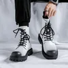 Männer Luxus Mode Echt leder Stiefel schwarz weiß Schuhe Bühne Nachtclub Kleid hohe Motorrad Stiefel