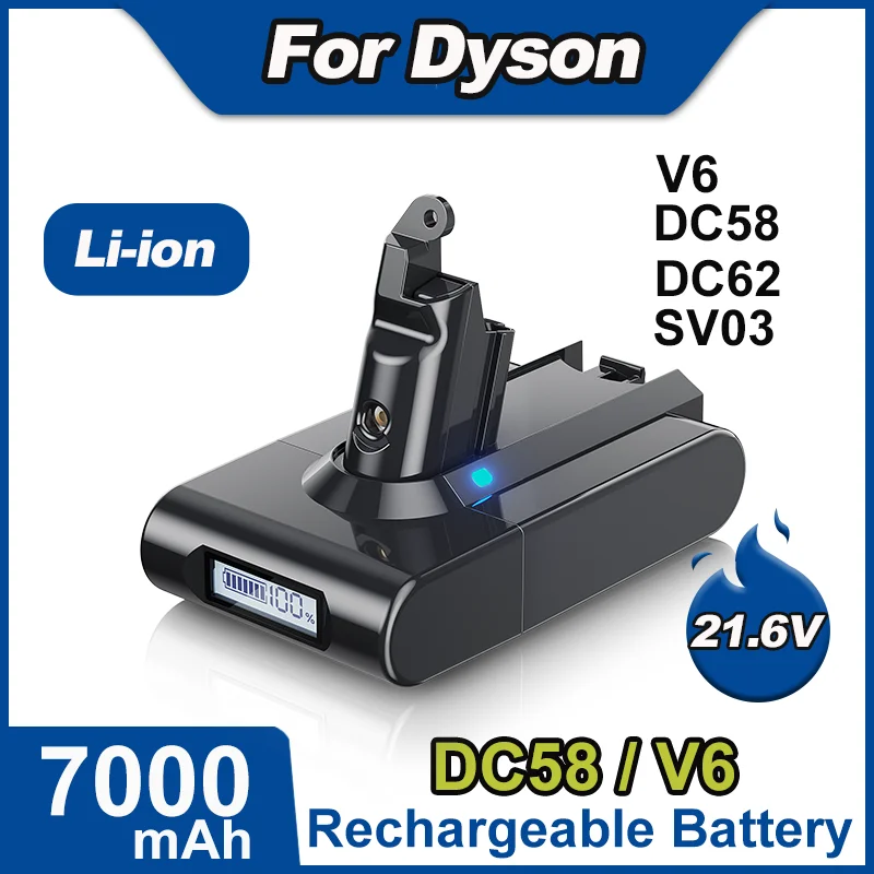 Staubsauger-Akku für DysonV6/DC58 21,6 V 7,0 Ah DC59 DC61 DC62 DC72 DC74 SV03 SV04 SV05 SV06 SV07 SV09 mit Leistungsanzeige Image