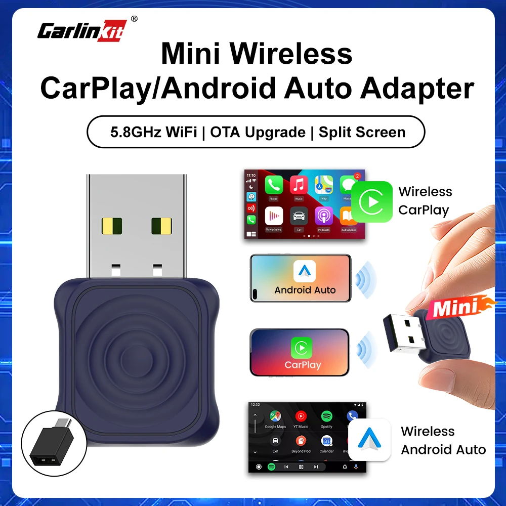 CarlinKit 5.0 Mini Ultra CarPlay Wireless Adapter 2 In 1 Wifi 5,8G Android Auto Wireless Dongle für Spotify Music OEM Auto Image